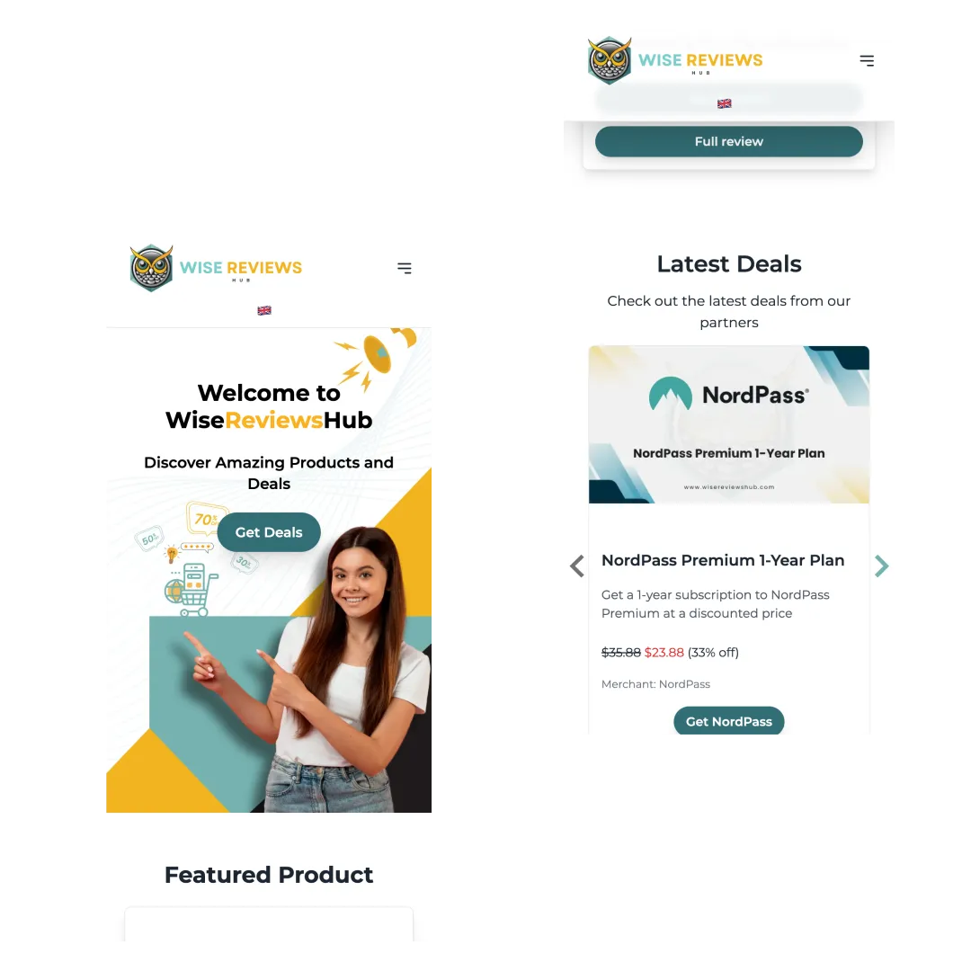 WiseReviewsHub mobile view